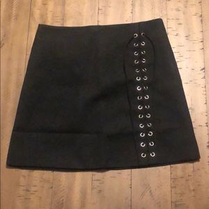 Black lace up high wasted mini skirt